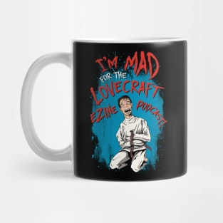 Lovecraft eZine Podcast - red text, blue background Mug